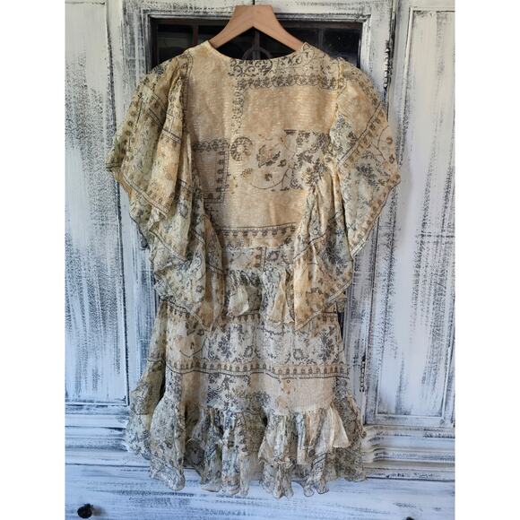 NWT Mes Demoiselles Ruffled Shimmer Boho Mini Dress - Size 4 - Picture 6 of 7